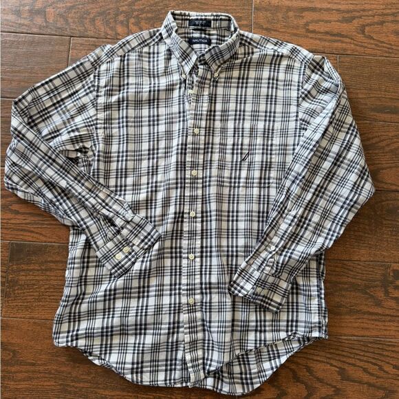 Nautica Men's Black and White Plaid Shirt - Picture 1 of 4